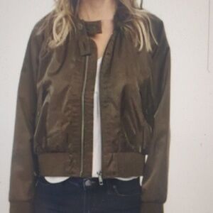 Free People Olive Green Zip Front Bomber Jacket - Size SP